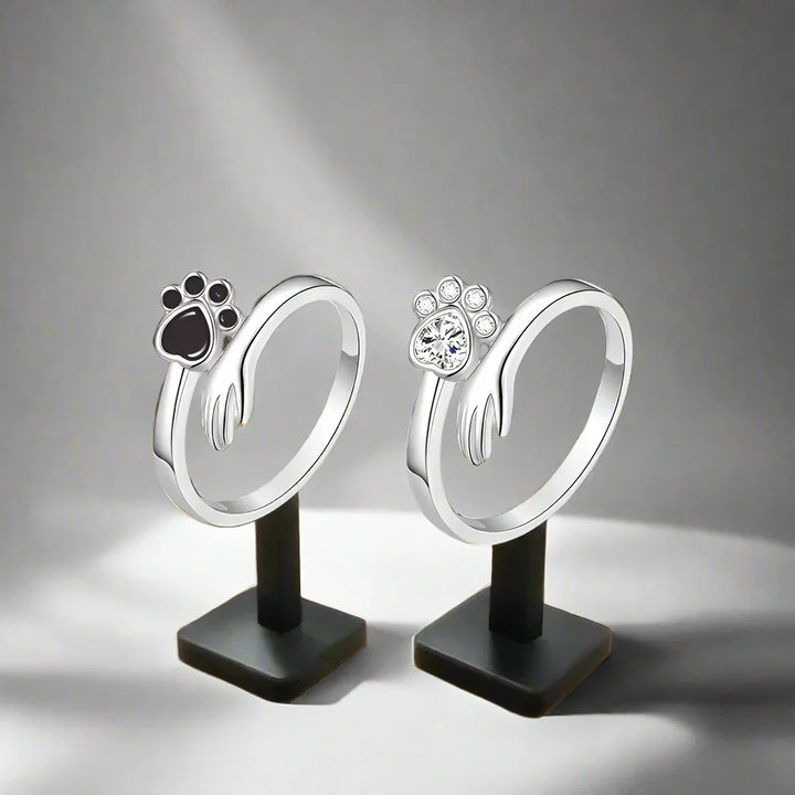 925 Sterling Silver Adjustable Ring – Hand and Paw Print Design